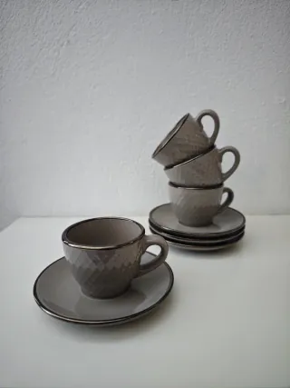 Conjunto 4 Chávenas Cerâmica Vintage Cinza