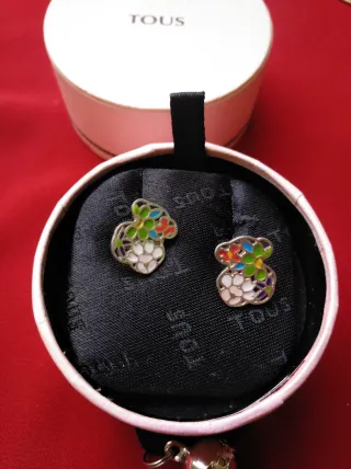 Pendientes Tous Oso Flores Plata Multicolor