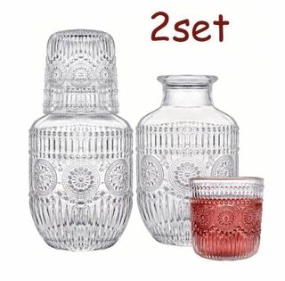 Juego 2 jarras agua cristal tapa vaso