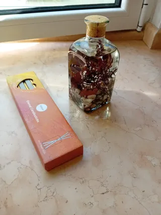 Candela decorativa con conchiglie e rami di fiore