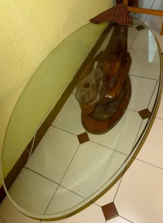 Mesa centro sirena madera y cristal