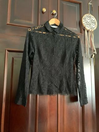 Camisa Zara Negra Encaje Talla S