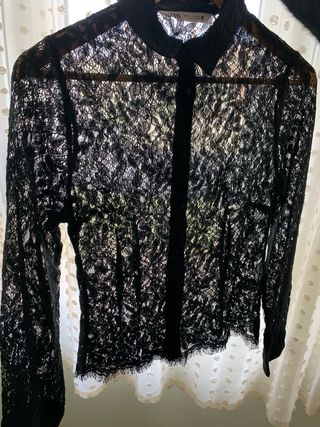 Camisa Zara Negra Encaje Talla S