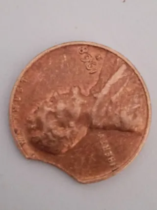 MONEDA 1 CENTAVO LINCOLN.1968D.ERROR MAL RECORTADA