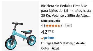 Bicicleta sin pedales infantil azul My Feber Bike