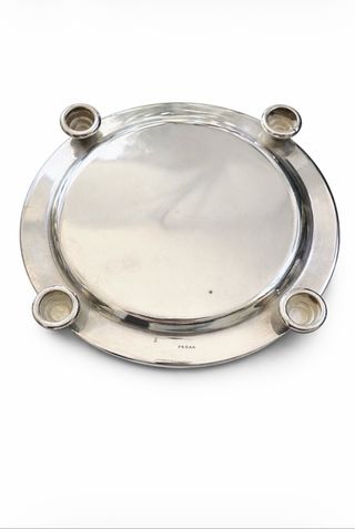 BANDEJA VINTAGE DE METAL  Y CRISTAL.