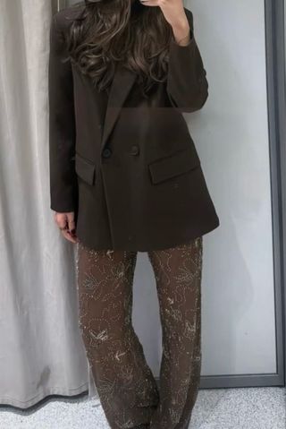 Conjunto Zara Top y Pantalones Marrón Dorado