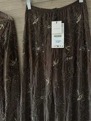 Conjunto Zara Top y Pantalones Marrón Dorado