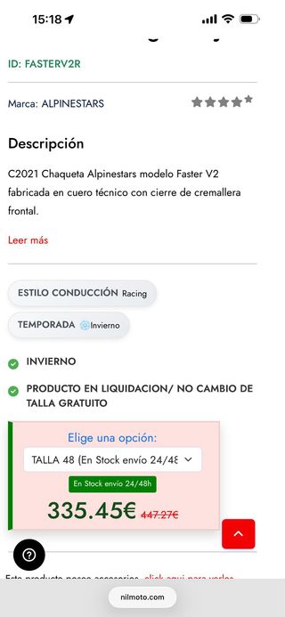Chaqueta Moto Cuero Alpinestars FASTER v2 AIRFLOW