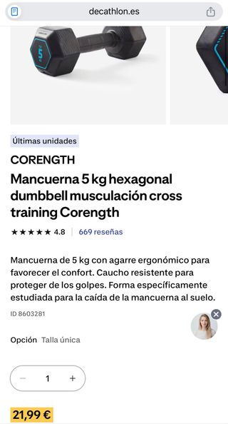 Mancuerna hexagonal DOMYOS 5kg