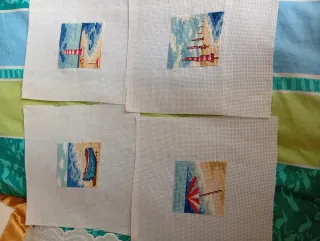 4 Ricami Motivo Mare da Corniciare