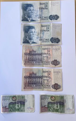 Lote Billetes Pesetas 10.000, 5.000 y 1.000