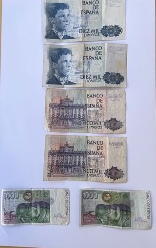 Lote Billetes Pesetas 10.000, 5.000 y 1.000