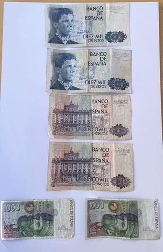 Lote Billetes Pesetas 10.000, 5.000 y 1.000