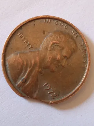 MONEDA 1 CENTAVO LINCOLN.1972.ERROR MAL RECORTADA