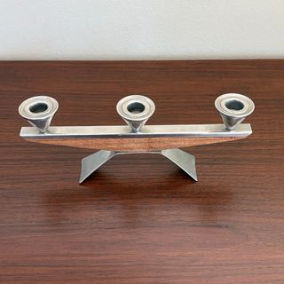 Candelabro Mid Century in legno e metallo