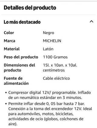 Compresor digital 12V MICHELIN
