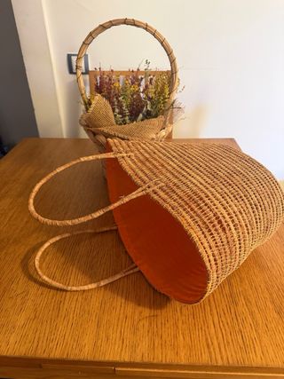 Bolso de paja forro naranja sin usar