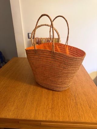 Bolso de paja forro naranja sin usar