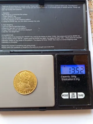 Moneda 4 Escudos Oro 1786 Carlos III