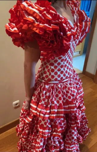 Vestido Flamenca Talla S Lunares Rojos