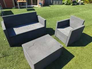 Conjunto Muebles Jardín Ratán Gris/Morado