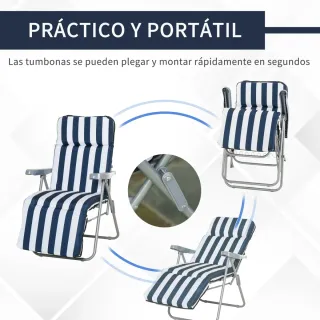 2 Tumbonas Acero Rayas Azul/Blanco