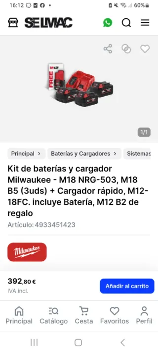 Milwaukee M18 5.0Ah Baterías y Cargador +REGALO