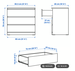 Comò MALM 3 cassetti bianco