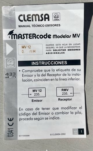 2 Mandos Garaje CLEMSA para reparar