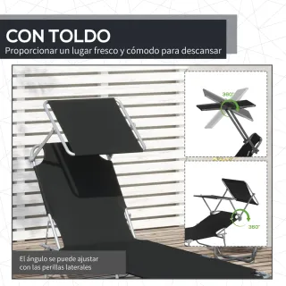 Tumbona plegable con toldo y respaldo