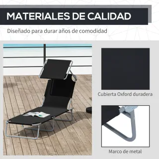 Tumbona plegable con toldo y respaldo