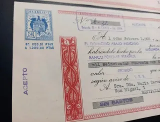 Lote 3 efectos timbrados Banco Popular ca. 1965-66