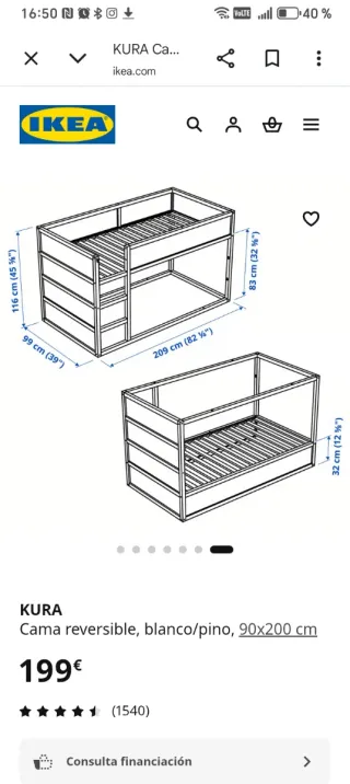 Cama alta reversible KURA IKEA