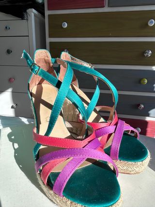 Sandalias cuña esparto multicolor