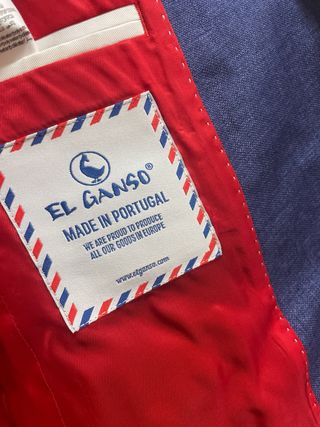 Americana El Ganso azul con coderas rojas