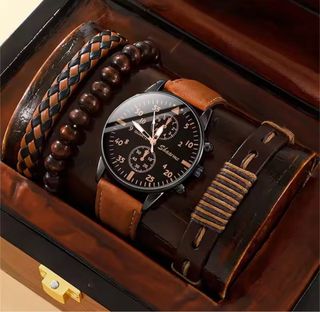 Set Reloj Shaarms y Pulseras Cuero Marrón