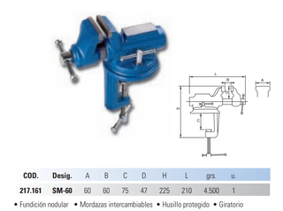 Tornillo de banco azul para mesa IRIMO 217.16