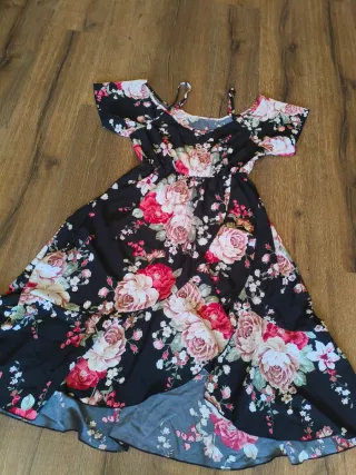 Vestido Negro Estampado Flores Shein Talla M NUEVO