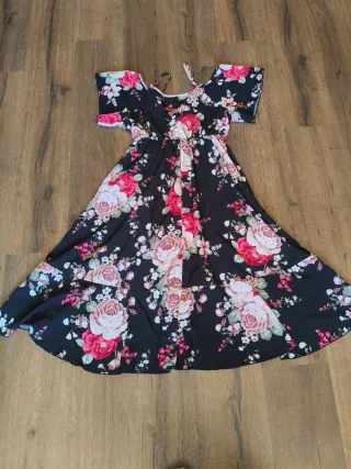 Vestido Negro Estampado Flores Shein Talla M NUEVO