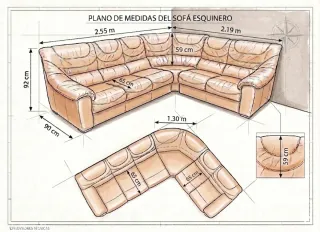 Sofá esquinero piel camel/salmón