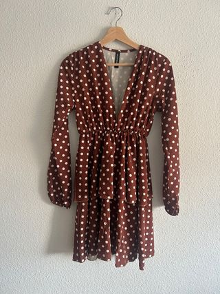 Vestido lunares marrón manga larga