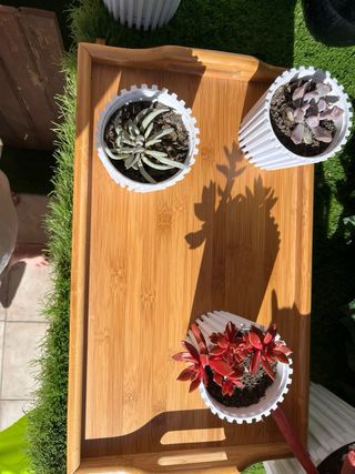 Bandeja madera patas plegables.