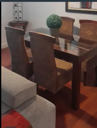 Pack 4sillas Comedor Madera y Ratán