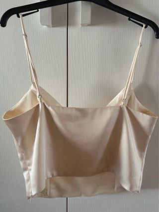 Top Zara seta elegante beige bianco panna