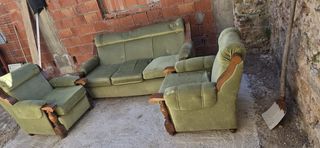 Sofá completo de tela y madera