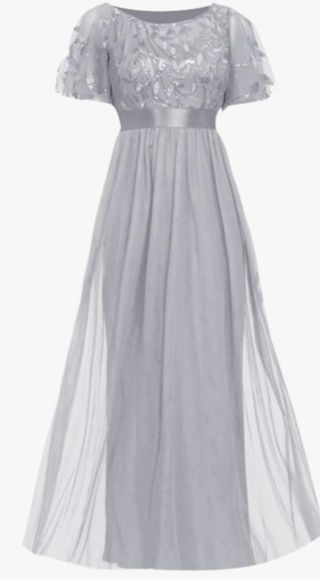 Vestido de fiesta plateado largo