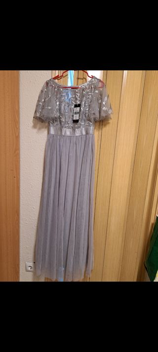 Vestido de fiesta plateado largo