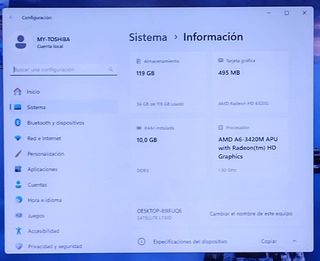 Toshiba  A6-10GB RAM-128GB SSD-W11 PRO