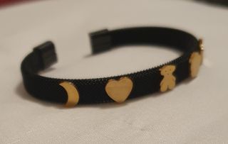 Pulsera TOUS Malla Negra y Detalles Dorados
